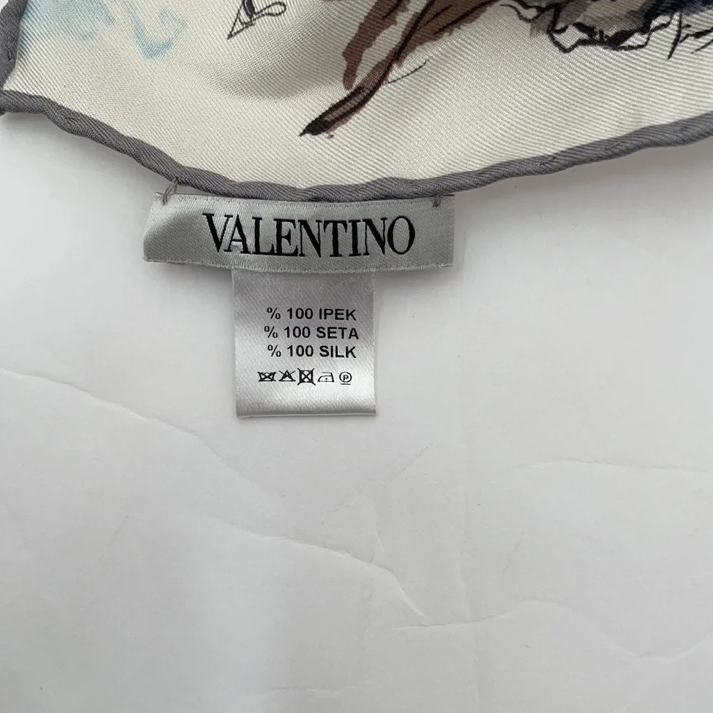 Valentino Petrol blue brown floral square silk scarf